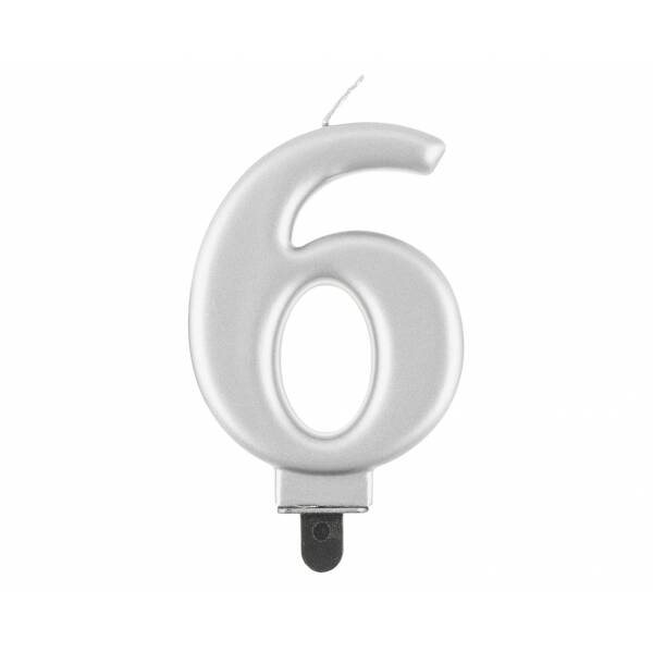 Metallic Silver Birthday Candle (8cm) - No.6