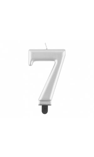 Metallic Silver Birthday Candle (8cm) - No.7