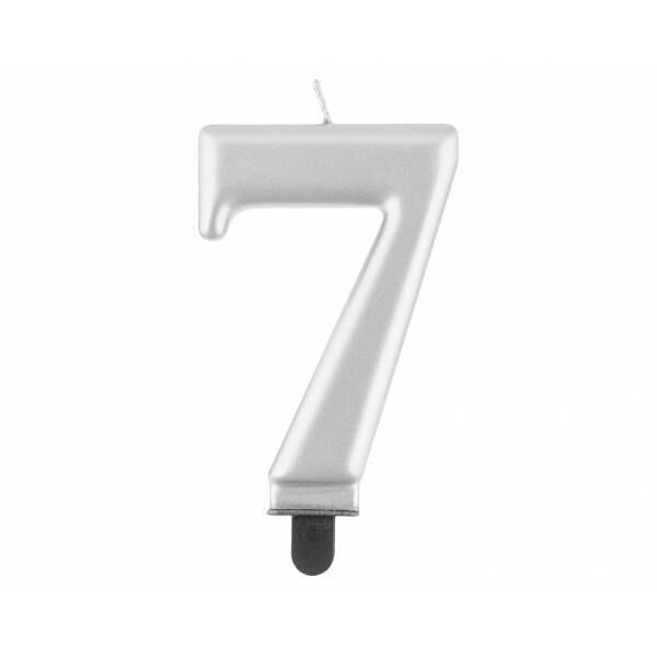 Metallic Silver Birthday Candle (8cm) - No.7
