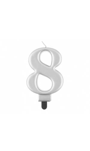 Metallic Silver Birthday Candle (8cm) - No.8