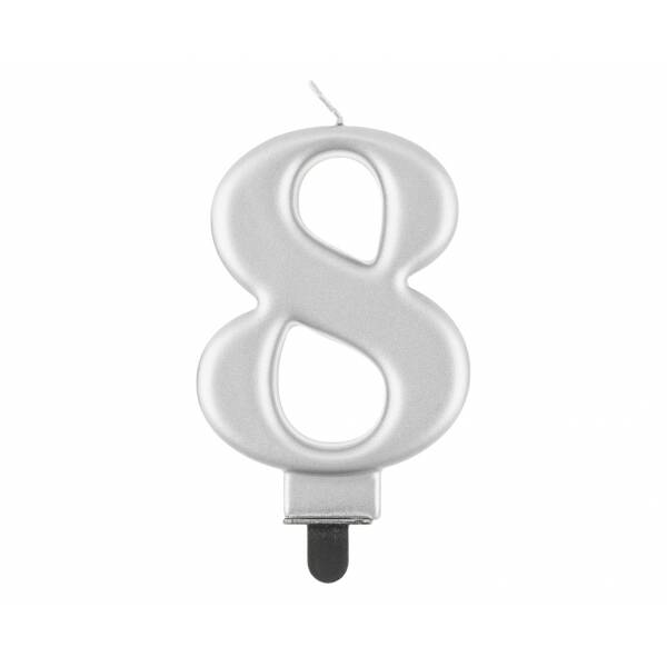 Metallic Silver Birthday Candle (8cm) - No.8