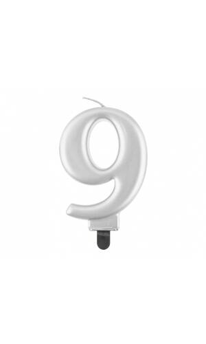 Metallic Silver Birthday Candle (8cm) - No.9