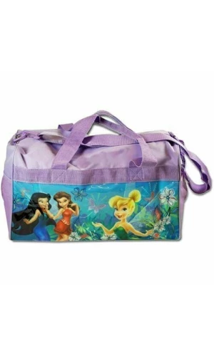 Tinkerbell & Fairies Purple Polyester Duffle Bag w/ Side Panels - 17" x 10"