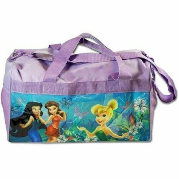 Tinkerbell & Fairies Purple Polyester Duffle Bag w/ Side Panels - 17" x 10"