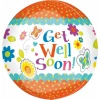 Get Well Soon Flowers Butterflies Orbz Round Foil Balloon 15" x 16 " (38cm x 40cm)