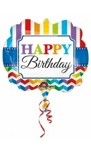 Stripe & Chevron Happy Birthday Supe Shape Foil Balloon 25" x 22" (63cm x 55cm)