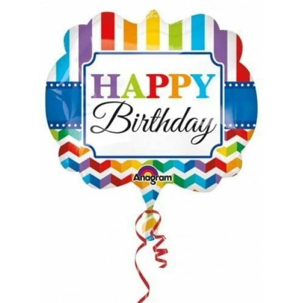 Stripe & Chevron Happy Birthday Supe Shape Foil Balloon 25" x 22" (63cm x 55cm)