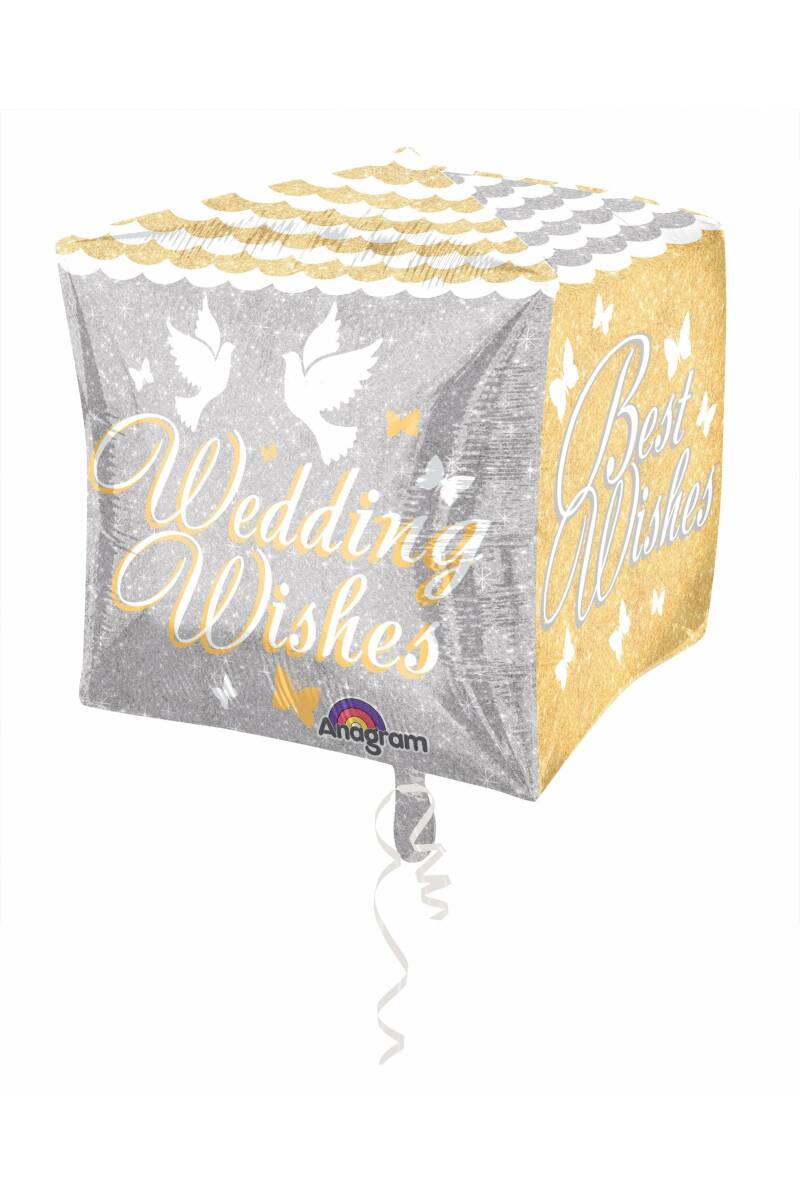 Shimmering Wedding Wishes Cubez Foil Balloon 15'' x 15'' (38cm x 38cm)