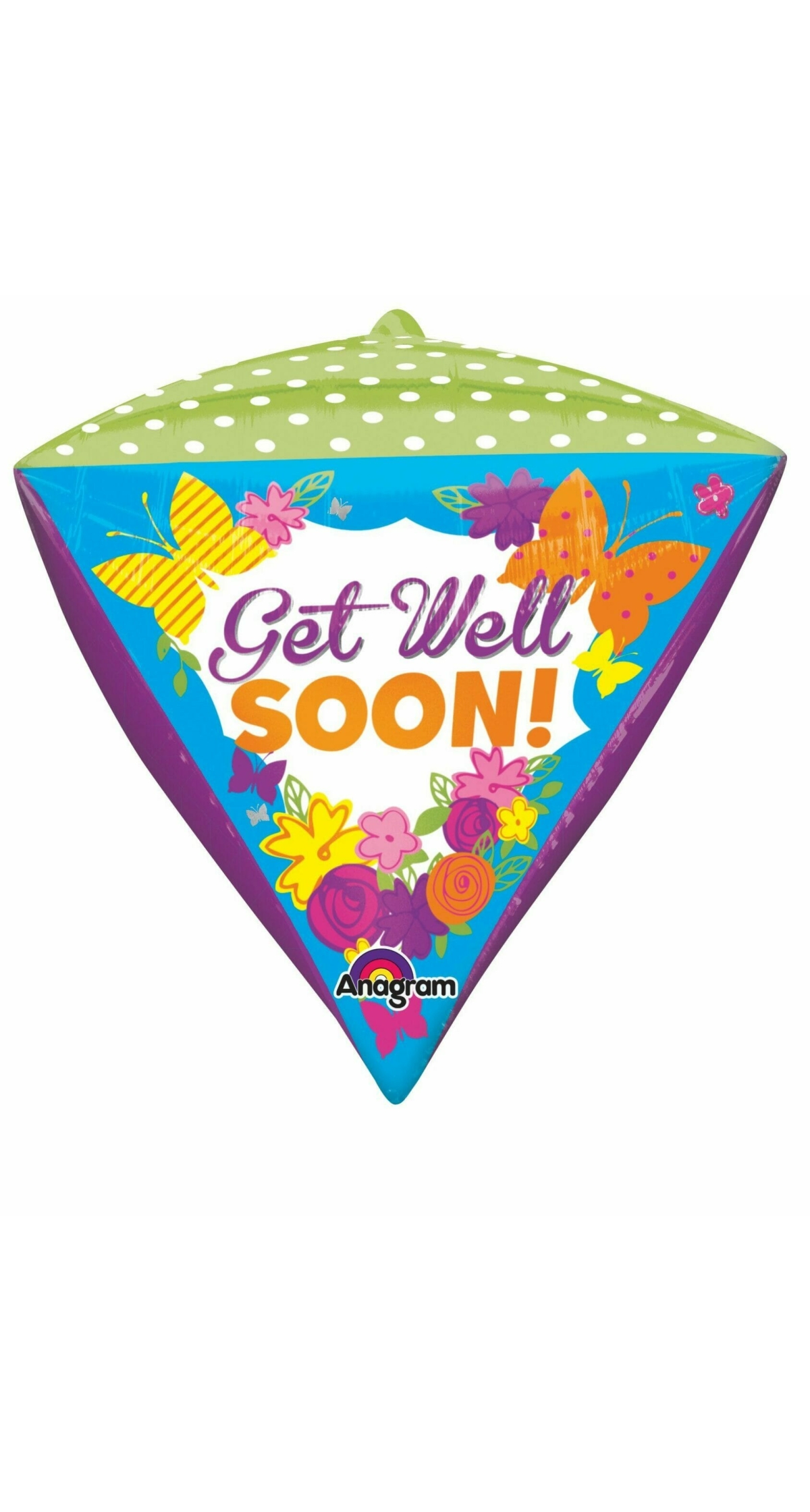 Get Well Soon Butterfly Garden Diamondz Foil Balloon 15" x 18" (38cm x 45cm)