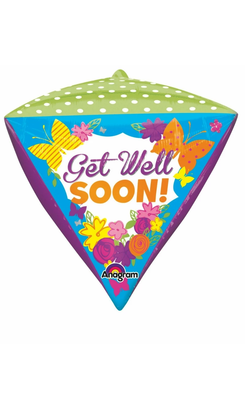 Get Well Soon Butterfly Garden Diamondz Foil Balloon 15" x 18" (38cm x 45cm)