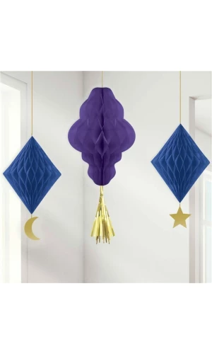Eid Honeycomb Hanging Decorations - 3pk