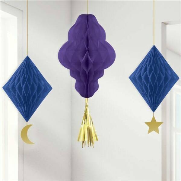 Eid Honeycomb Hanging Decorations - 3pk