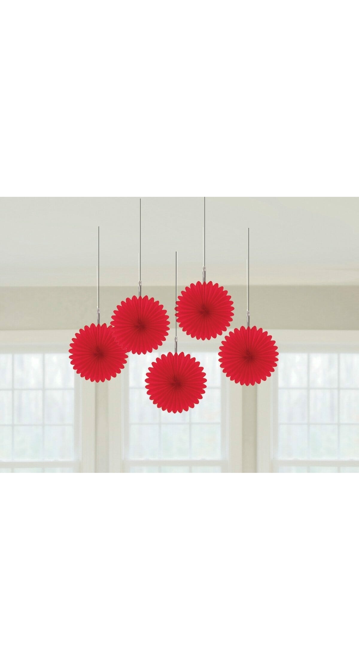 Red Paper Mini Fan Decorations 15cm - 5pk