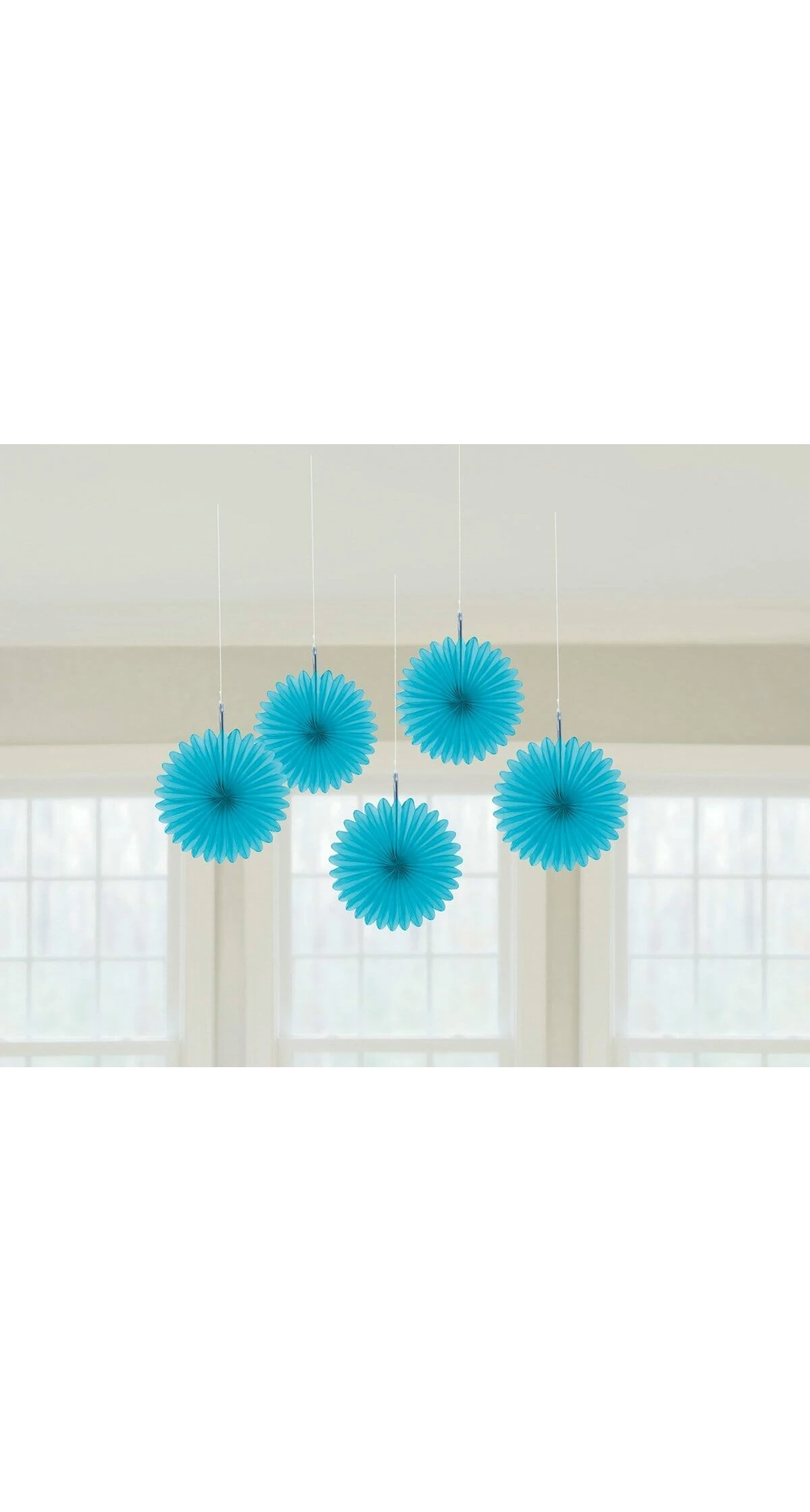 Turquoise Paper Mini Fan Decorations 15cm - 5pk