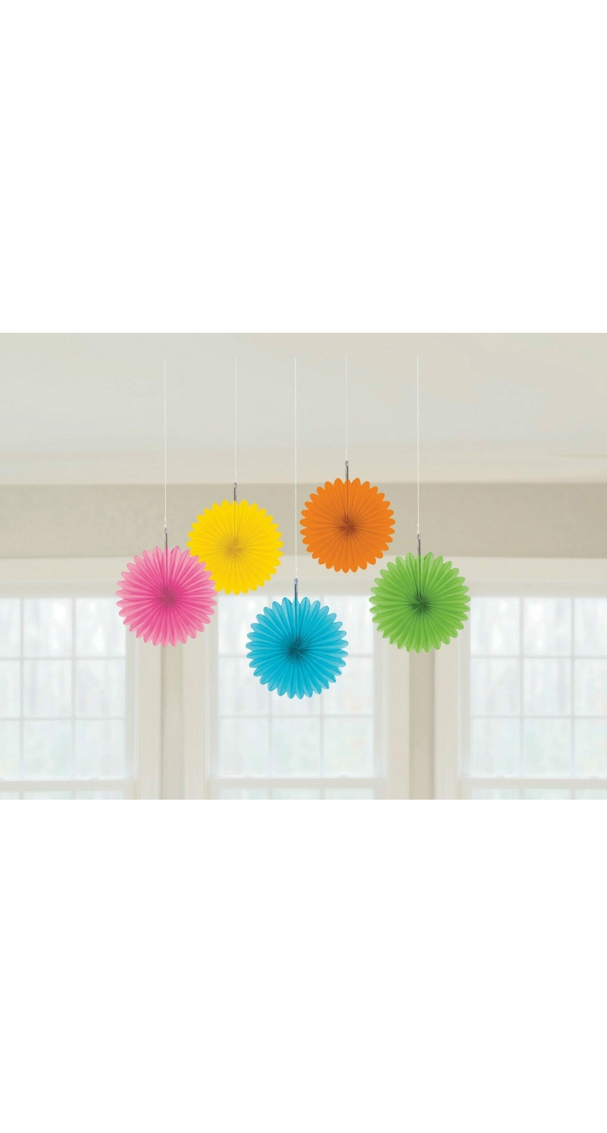 Multicoloured Paper Fan Decorations 15.2cm - 5pk
