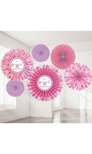 It's A Girl Baby Shower With Love Decoration Fans 40cm - 6pk