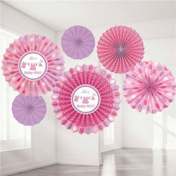 It's A Girl Baby Shower With Love Decoration Fans 40cm - 6pk