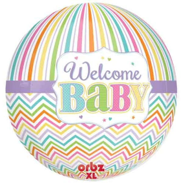 Welcome New Baby Orbz Round Foil Balloon 17" x 18 " (43cm x 45cm)