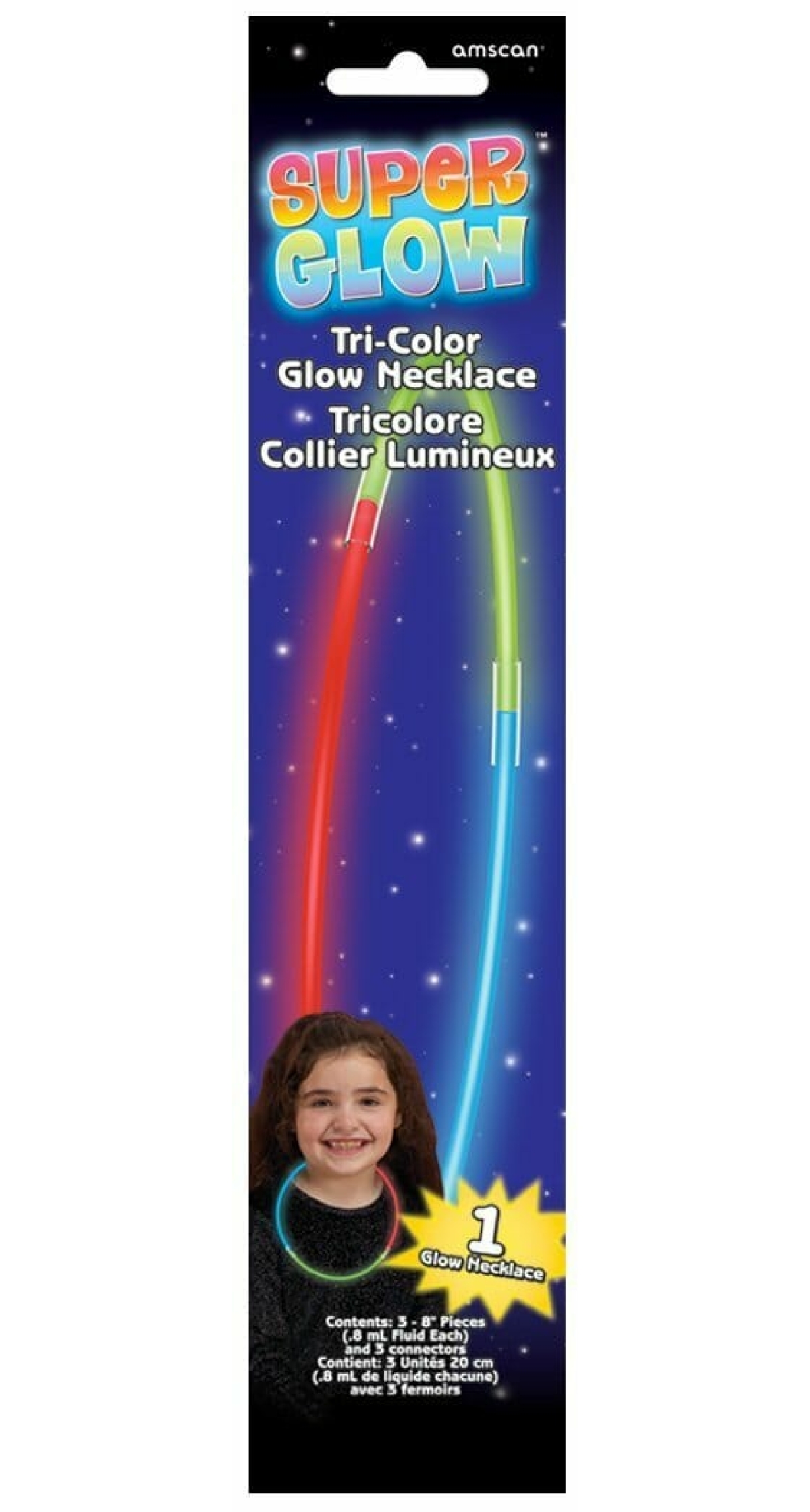 Super Glow Stick Multi-Coloured Necklace with Connectors 20cm - 3pk