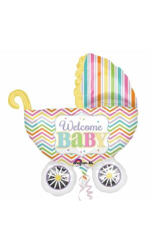 Welcome Baby Carriage Super Shape Foil Balloon 28" x 31" (71cm x 78cm)