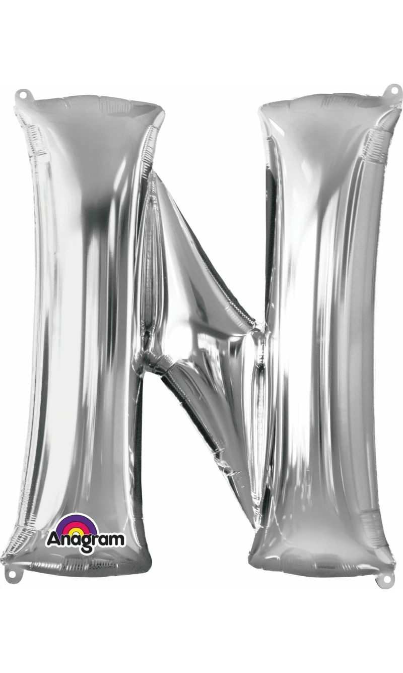 Silver Letter " N " Foil Balloon 34''