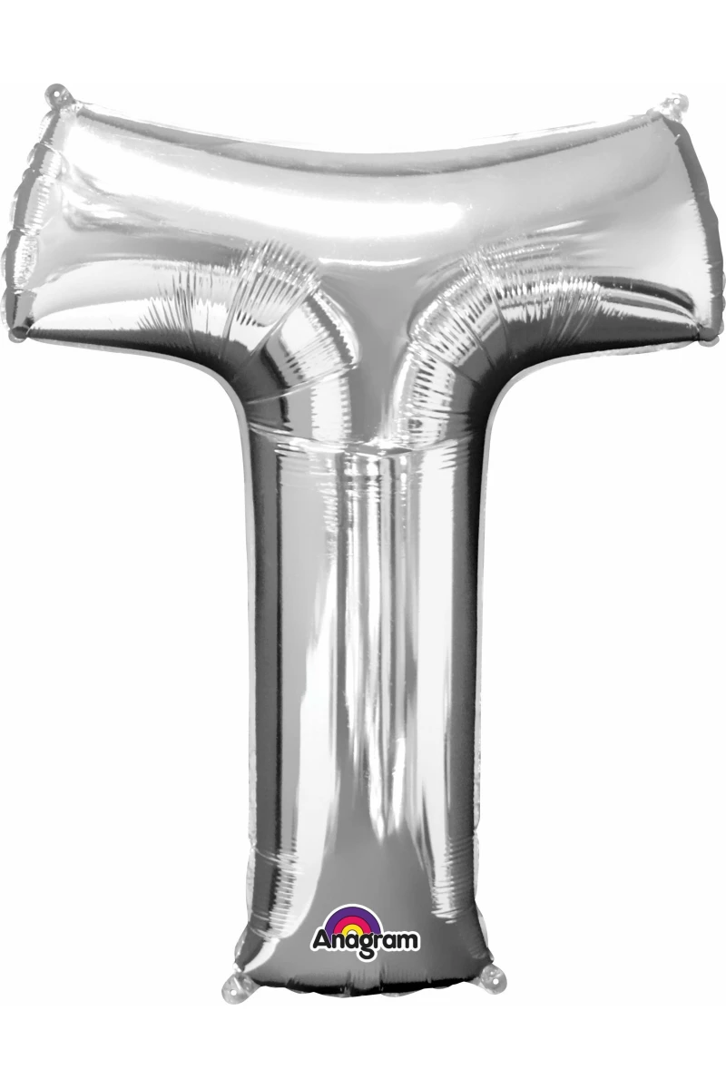 Silver Letter " T " Foil Balloon 34''