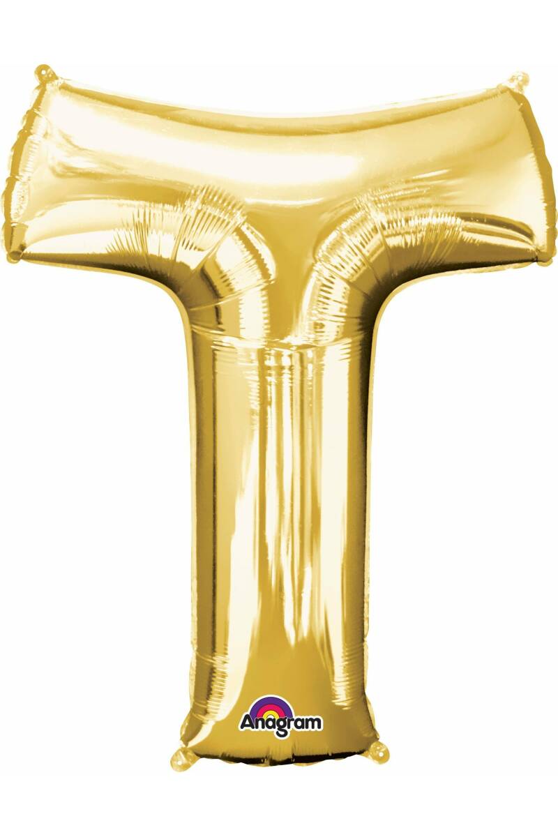 Gold Letter " T " Foil Balloon 34''
