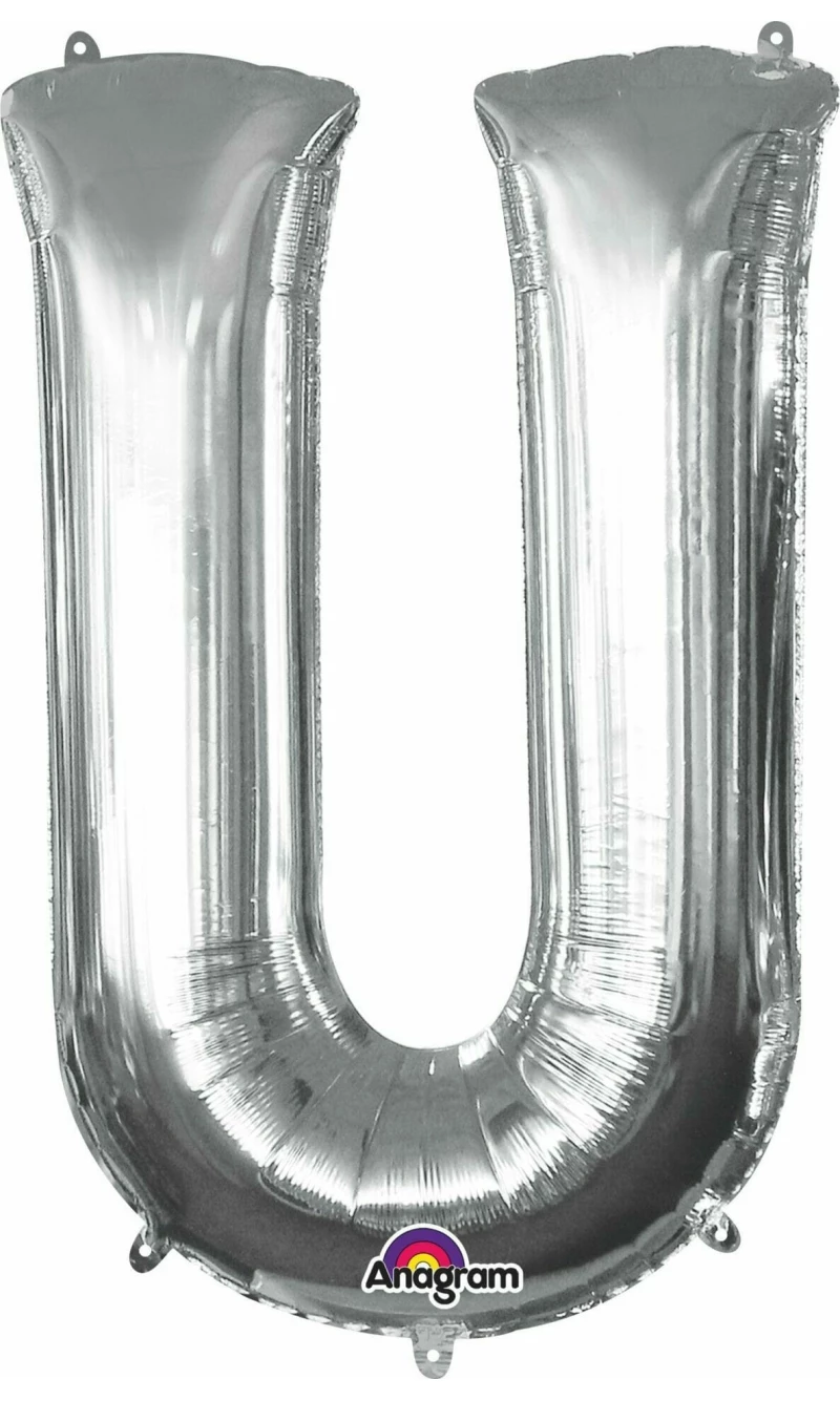 Silver Letter " U " Foil Balloon 34''