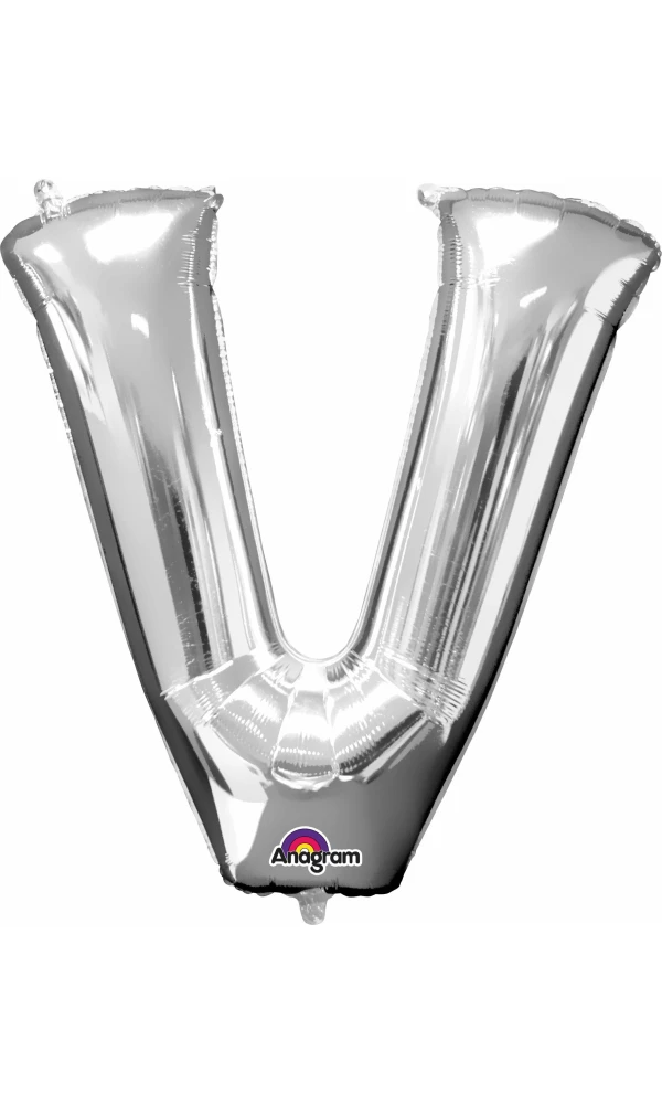 Silver Letter " V " Foil Balloon 34''