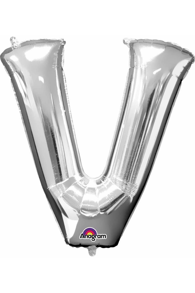 Silver Letter " V " Foil Balloon 34''