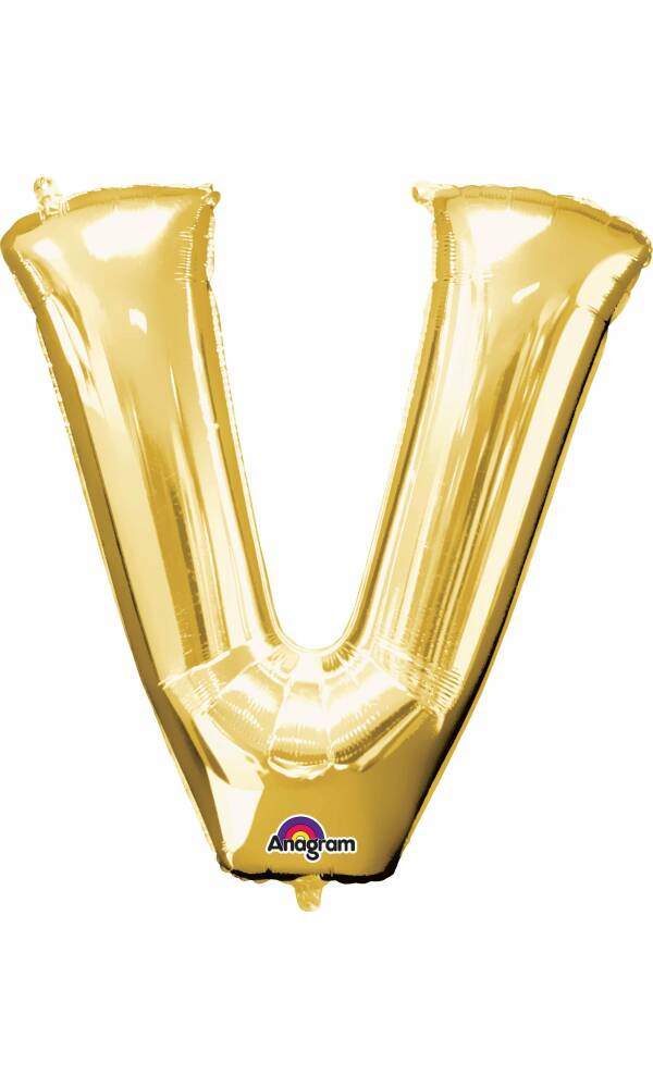 Gold Letter " V " Foil Balloon 34''