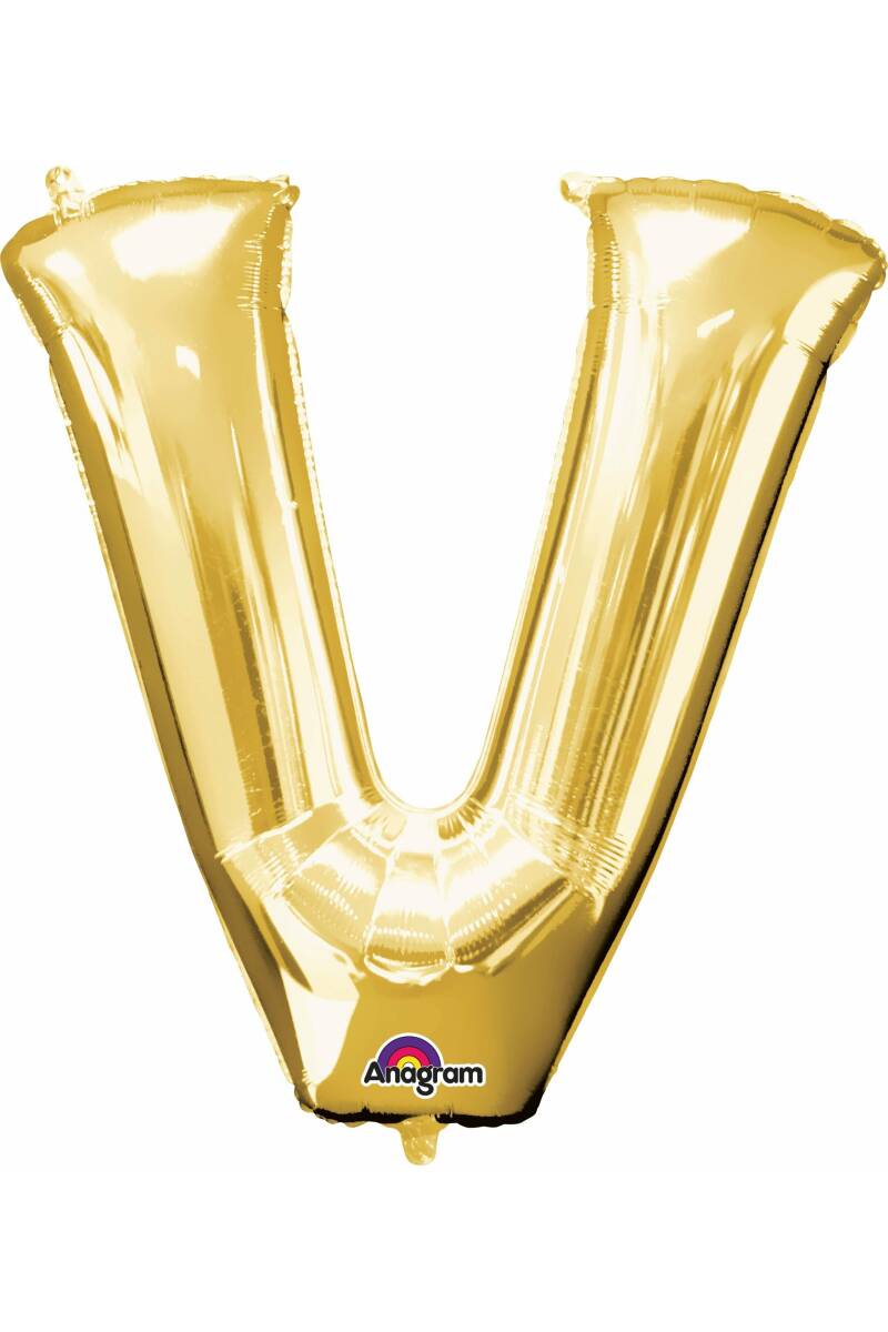 Gold Letter " V " Foil Balloon 34''