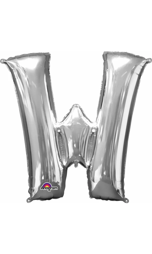 Silver Letter " W " Foil Balloon 34''