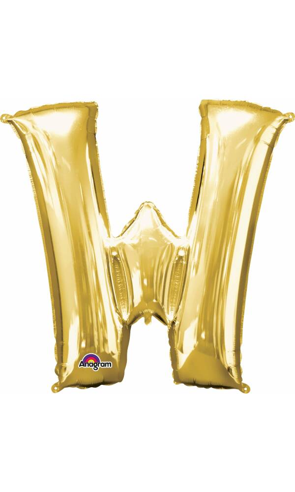 Gold Letter " W " Foil Balloon 34''