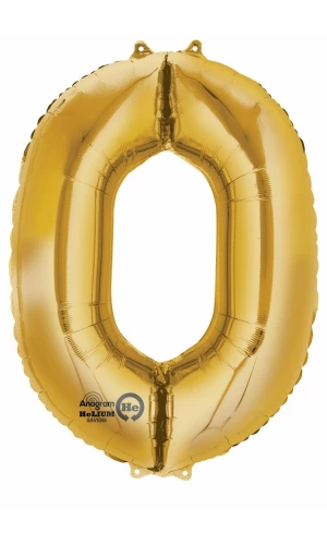 Gold Number " 0 " Foil Balloon 16''