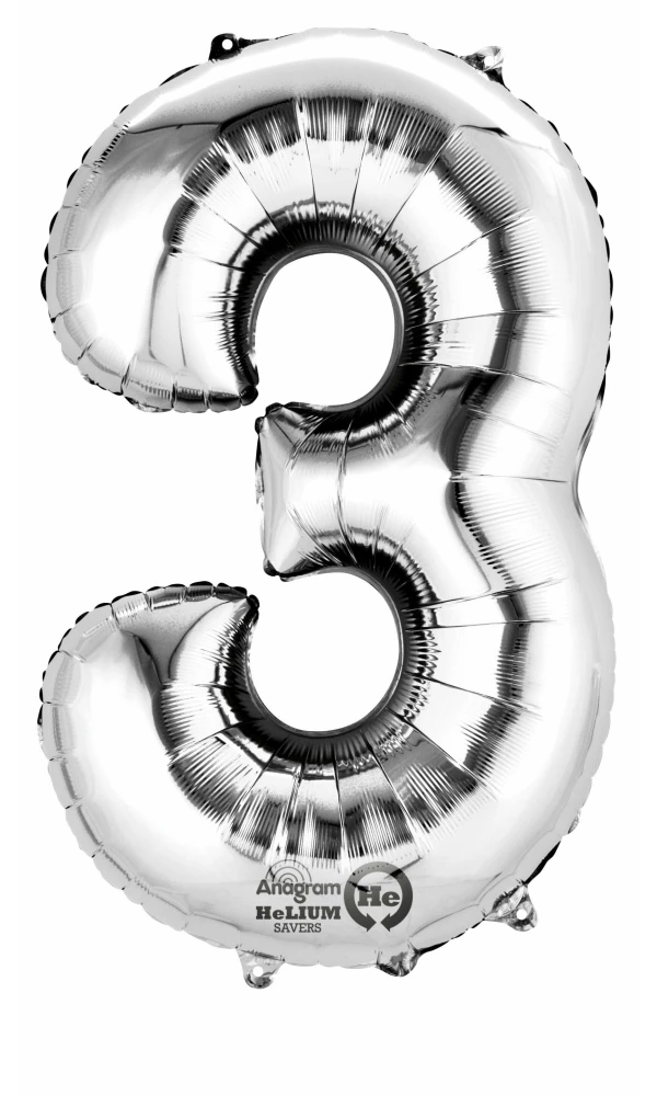 Silver Number " 3 " Foil Balloon 16''