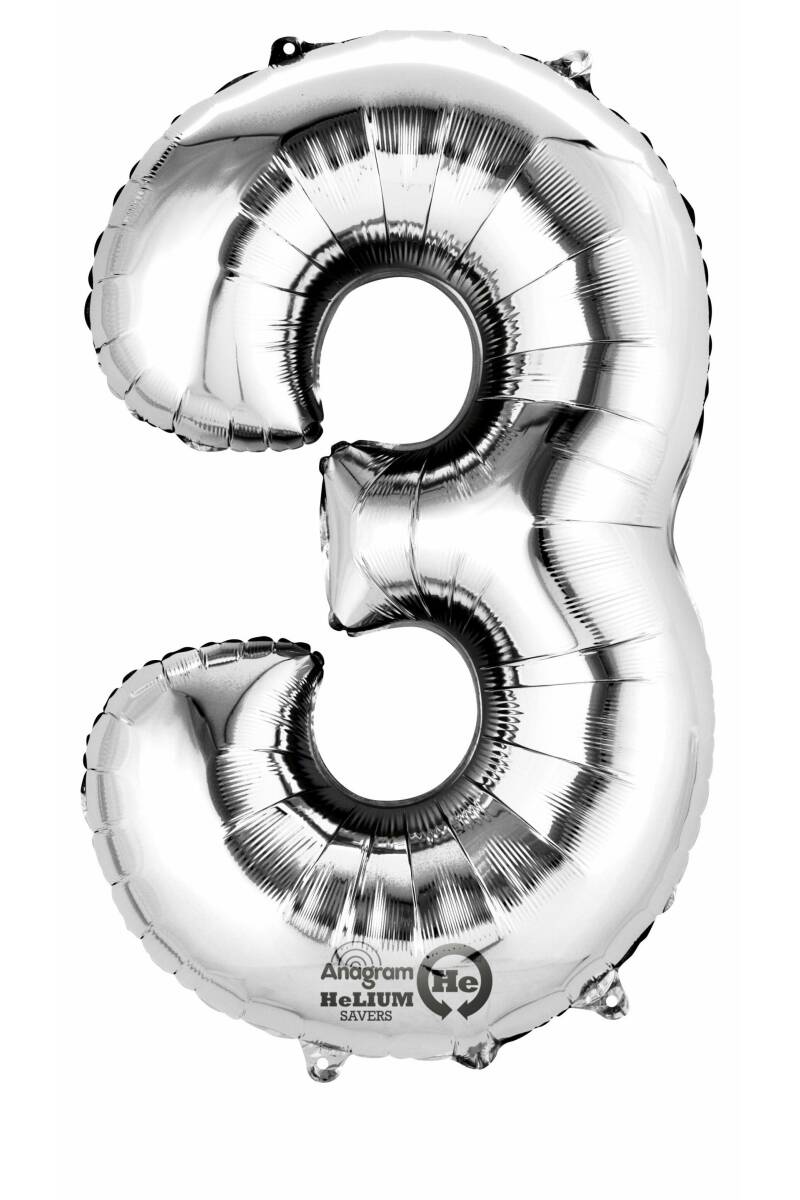 Silver Number " 3 " Foil Balloon 16''