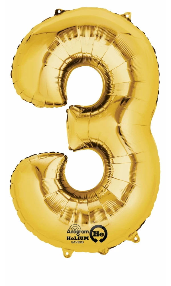 Gold Number " 3 " Foil Balloon 16''