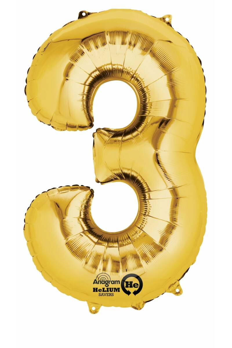 Gold Number " 3 " Foil Balloon 16''