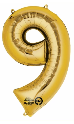 Gold Number " 9 " Foil Balloon 16''