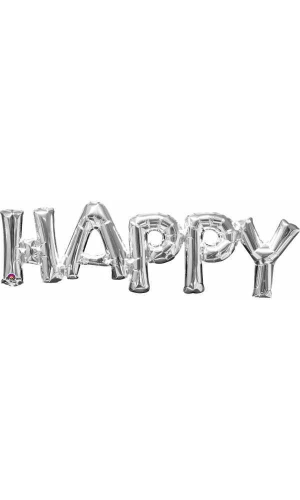 Silver Phrase '' Happy '' Foil Balloon 16''