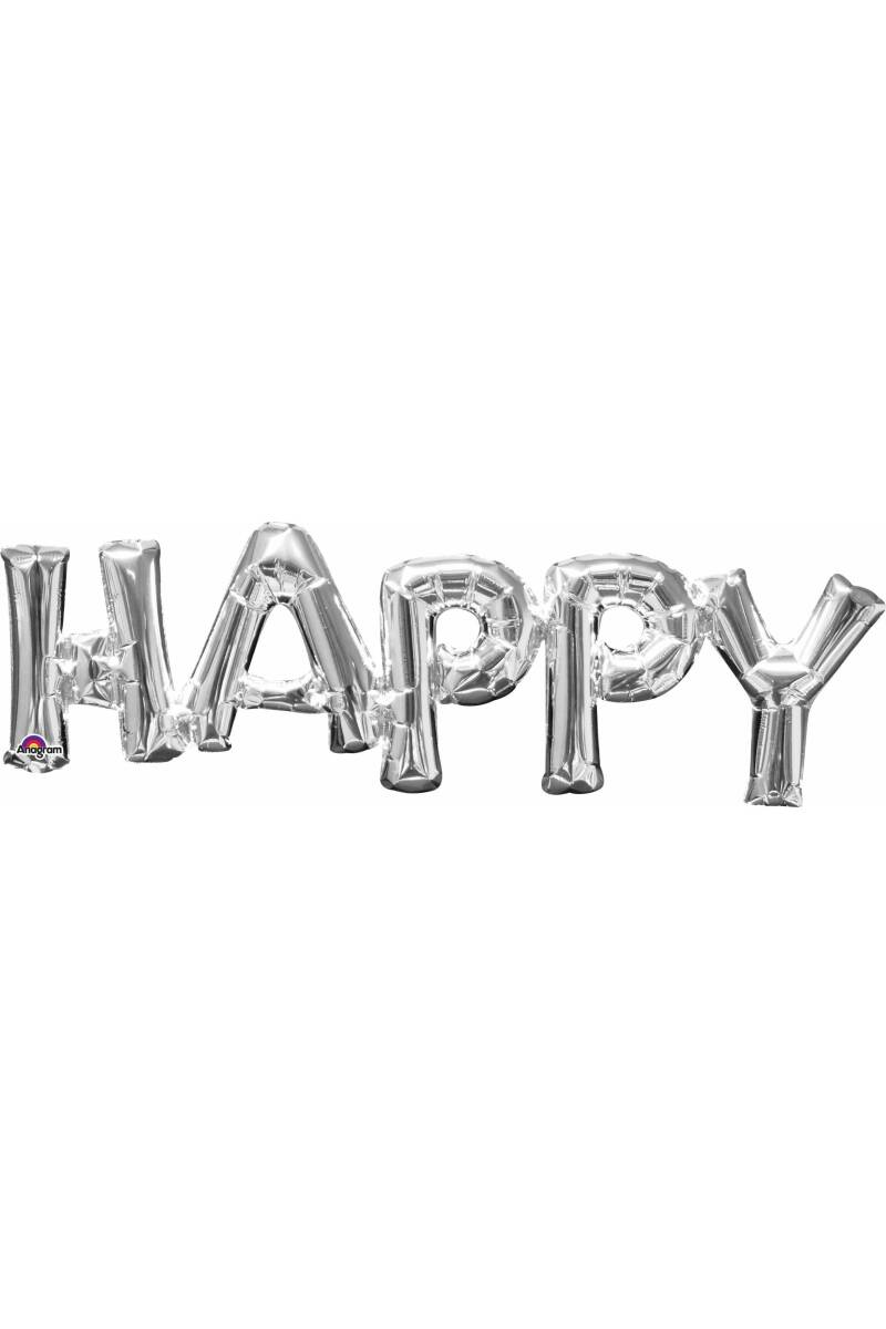 Silver Phrase '' Happy '' Foil Balloon 16''