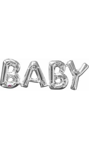 Silver Phrase '' Baby '' Foil Balloon 26" x 9"
