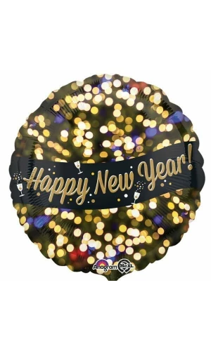 Round Happy New Year Celebration Foil Balloon 17"(43cm)