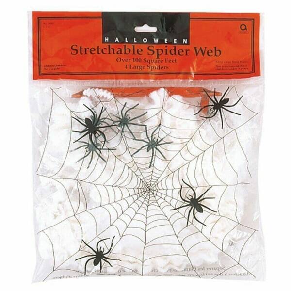Stretchable Spider Web with 4 Large Spiders - Over 100 Square Feet