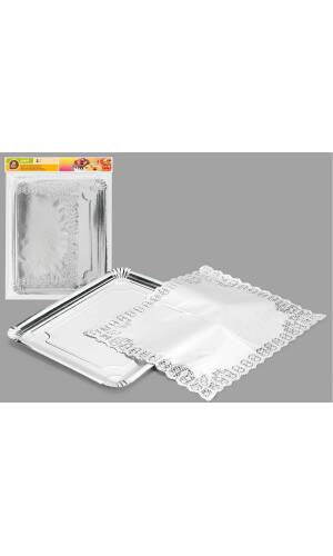 S/1 RECTANGULAR TRAY WITH SILVER DOILY 31 X 38 CM