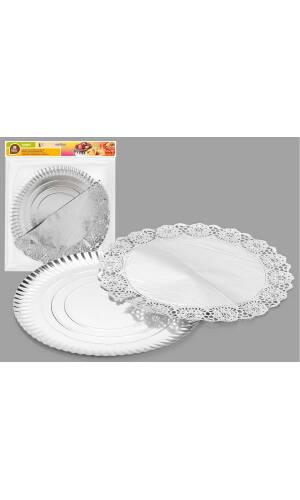 S/1 ROUND TRAY WITH SILVER DOILY 30 CM