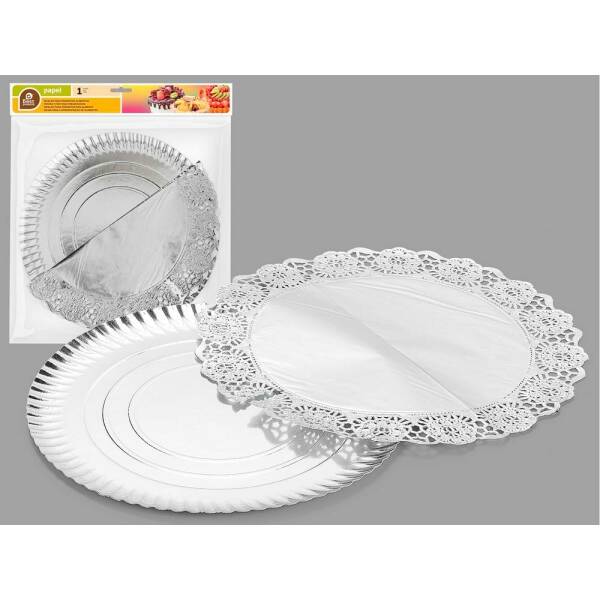 S/1 ROUND TRAY WITH SILVER DOILY 30 CM