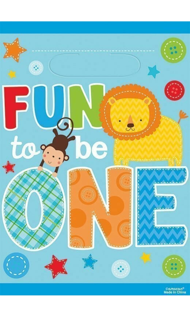 Fun To Be One Boy Plastic Party Bags - 8pk
