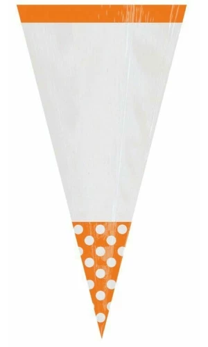 Orange Candy Buffet Cone Polka Dots Bags 24.7cm – 10pk
